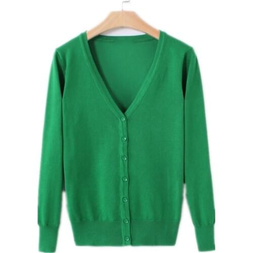 Spring Autumn Knit Cardigan Female V Neck Single-breasted Open Knit Tops for Women & Knitwear Long Sleeved Thin Jacket 20 Colors