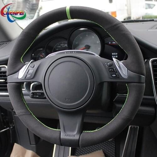 DIY Anti-Slip Black Suede Green Marker Car Steering Wheel Cover For Porsche Cayenne Panamera 2010- 2011 Car Interior Decoration