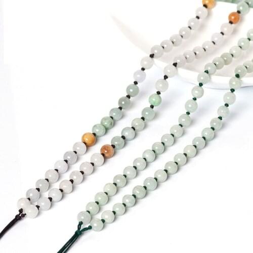 Drop Shipping Womens Necklalaces Tricolor Burmese Emerald Jade Round Beads Knotted by hand Chain Gift for Female Fine Jewelry