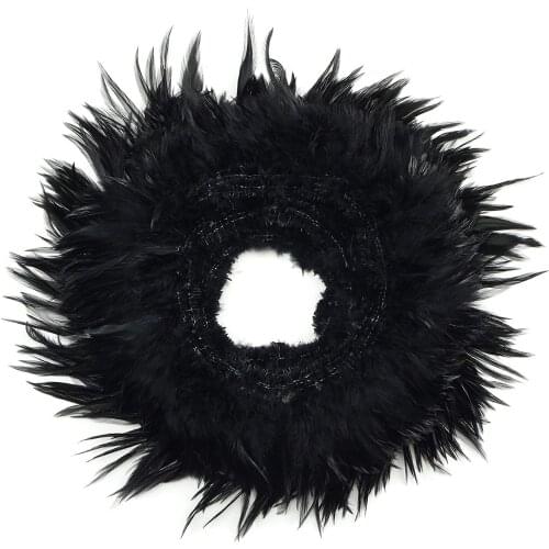Factory Selected Prime Quality Dyed Black and Natural Chicken Rooster Saddle Feathers Fringe Trim 5 rolls/lot 10-15cm 4-6inch