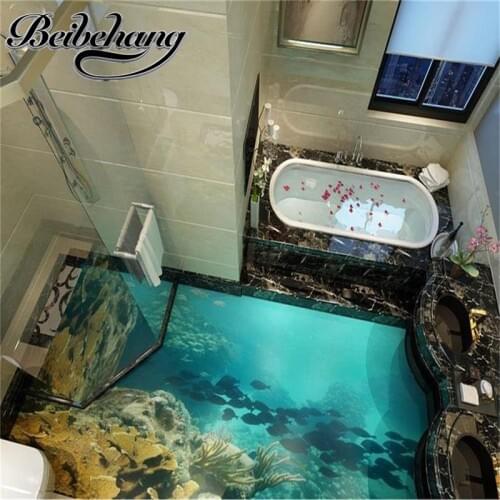 Beibehang 3d Flooring Custom Photo Wallpaper Sea world really 3D floor Wallpaper Bathroom Self-adhesive PVC Waterproof Wallpaper