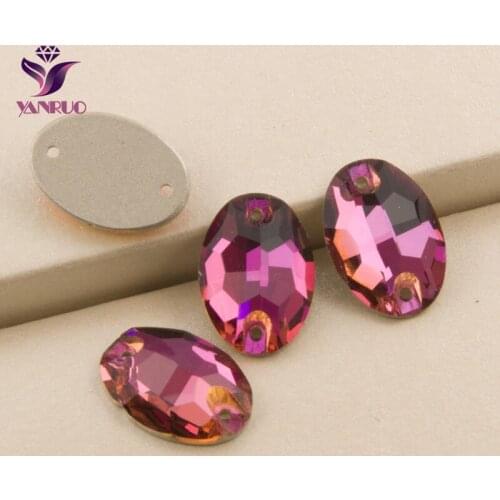 YANRU 3210 Oval Fuchsia Sew on Stones Rhinestones Crystal Glass For Clothes Flat Back Rhinestone Garment Beads