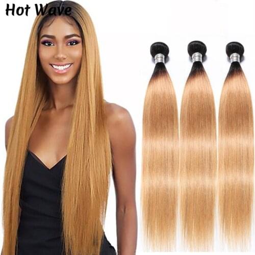 Hot Wave Remy Brazilian Human Hair Weaving Bundles Extension for Women Ombre Silky Straight Weft Black Brown Gold Golden 30# 27