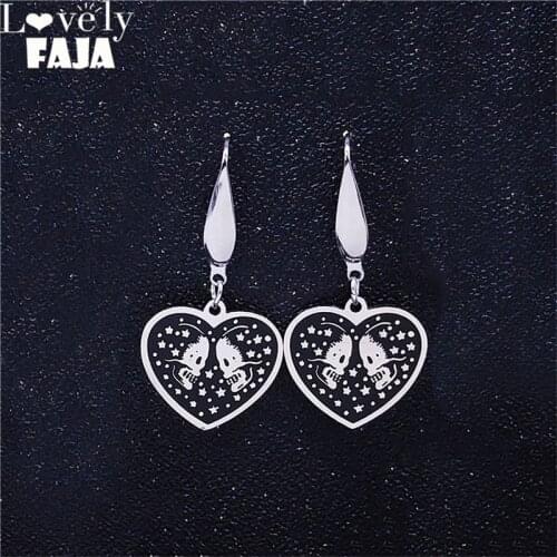 Gothic Heart Skull Stainless Steel Drop Earring Black Silver Color Small Earing Jewelry acero inoxidable joyeria mujer E1845S03