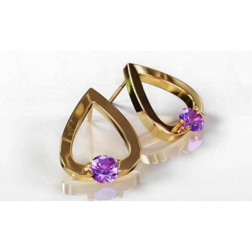 Hainon Vintage Heart Inlay Stud Earrings for Women Modern Fashion Purple White Zircon Jewelry Geometric Gold Color Earrings