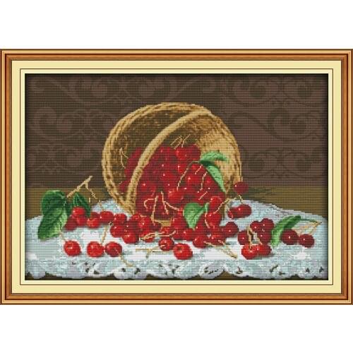 Joy Sunday Fresh Cherry Chinese Cross Stitch Kits Ecological Cotton Stamped Printed 11CT DIY Gift Wedding Decoration For Home