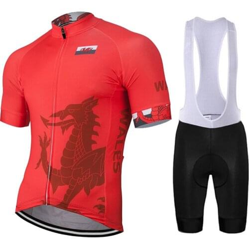 Wales 2020 Men Summer Cycling Jersey Set Bike Road Mountain Race Cycling Set Bib Short Breathable Gel Pad