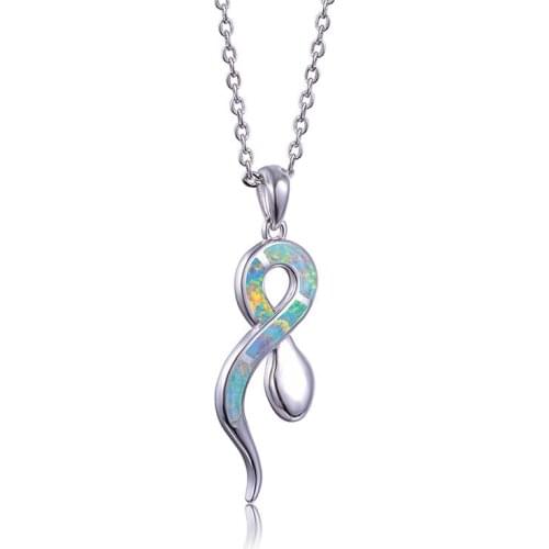 Cute Female Snake Pendants Necklaces Boho Silver Color Wedding Necklace Fashion Blue White Fire Opal Necklaces For Women