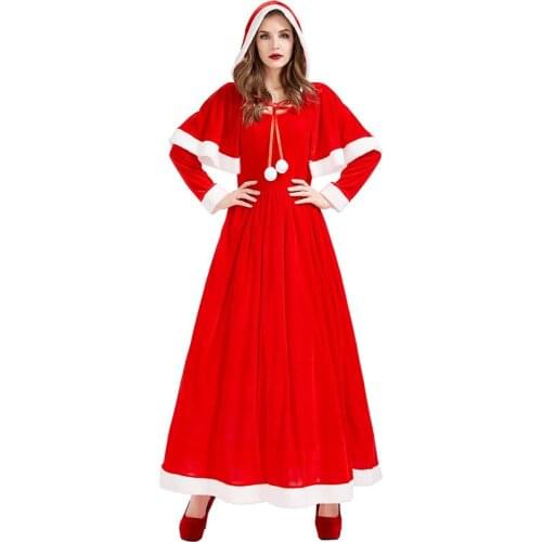 Miss Santa Claus Outfits Women Christmas Long Dresses Adult Costume Modis Ladies Party Fancy Dress Xmas Winter Red Vestidos
