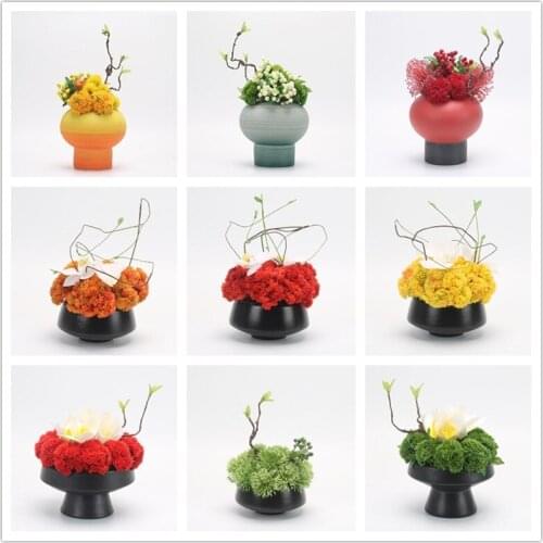 New Chinese simulation flower art small potted plant ornament potted indoor dining table model room artificial flower green