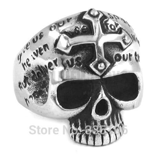 Wholesale Gothic Cross Skull Ring Stainless Steel Jewelry Classic Punk Motor Biker Mens Ring SWR0096