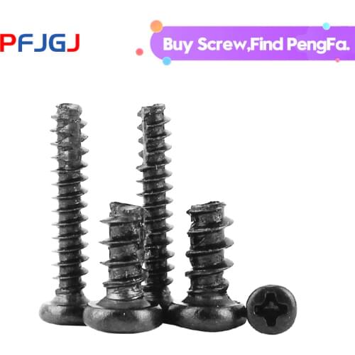 Peng Fa Black plated Pt round head cross cutting tail self tapping slotted B type cutting tail self tapping screw M2M2.3M2.6M3M4