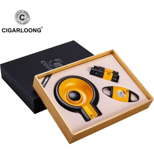CIGARLOONG Portable cigar ashtray cigar cutter lighter set high-grade sharp stainless steel cigar knife 3 sets CQ-4002