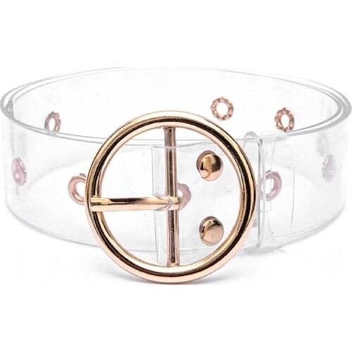 Waistband Transparent Unfading Women Adjustable Square Circle Shaped Buckle Belts for School