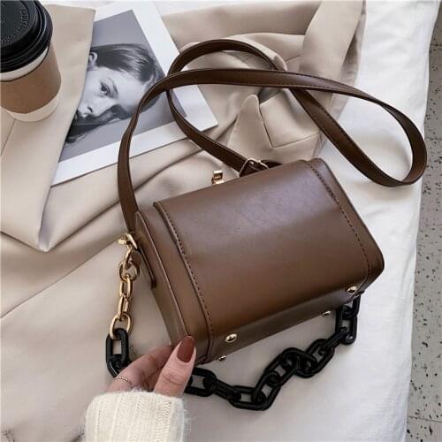 PU Leather Luxury Designer Handbags for Women 2021 Fashion Girl Female Casual Shopper Solid Color Box Chain Purses Crossbody Bag
