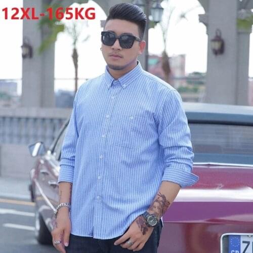 High quality autumn 10XL 12XL 11XL Large Size Men striper Shirt long Sleeve purple casual corron oversize Shirt 66 58 60 150KG