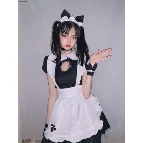 Sexy Arpon Maid Lace Mini Dress Cute Lolita Bust Open Halloween Costume Girls Kawaii Anime Outfit Cotton Short Sleeve For Women