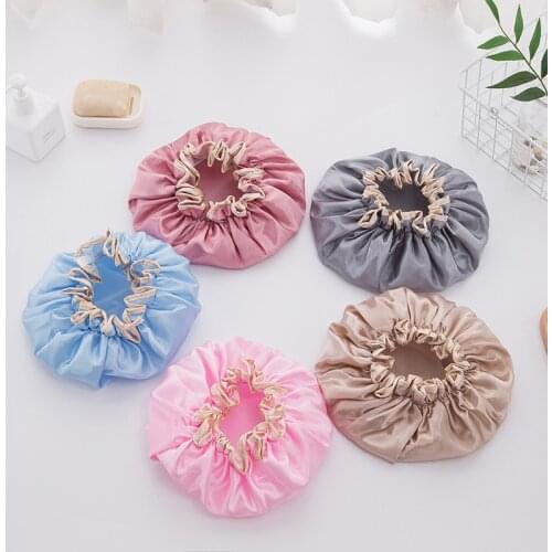 1PCS Household Men WomenLovely Thick Women Shower Satin Hats Colorful Bath Shower Caps Hair Cover Double Waterproof Bathing Cap
