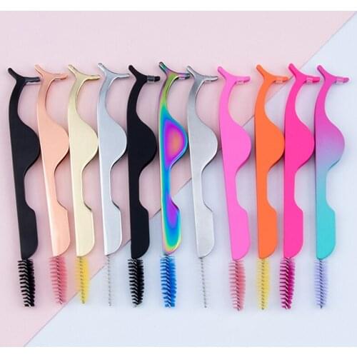 13 Colors Eyelash Tweezers with Brush Multifunction False Eyelash Curler Clip Make Up Accessorie Eyelash Applicator Tool