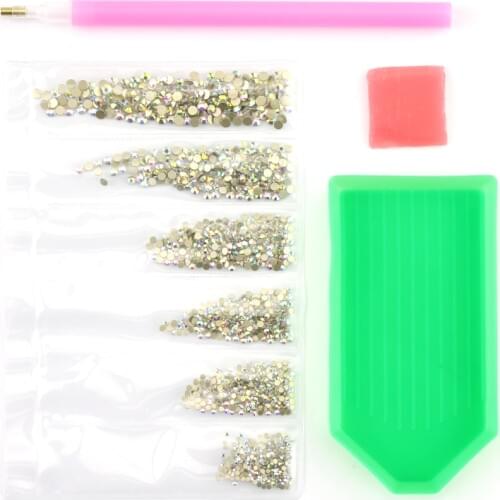 1440PCS Multi Size Glass Rhinestones AB Colors Flat-back SS3-SS10 Crystal Strass 3D Charms Set DIY Manicure Nail Art Decorations