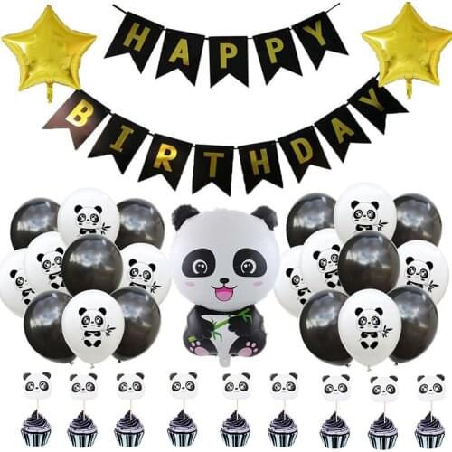 Cute Cartoon Black Panda Theme Foil Balloon Happy Birthday party decoration kids Shower air balloon globos Helium balloon Banner