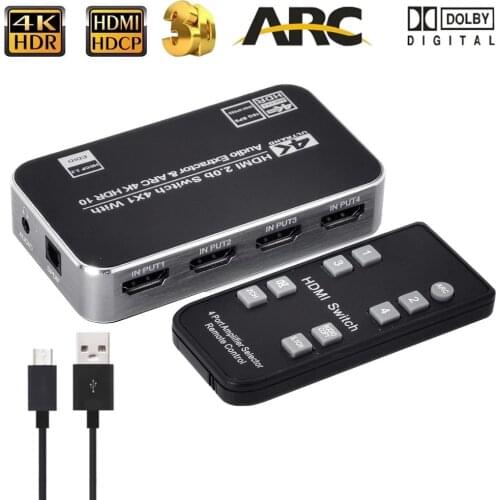 4K HDMI-compatible 2.0 Switch Switcher with audio toslink spdif UHD HDR Remote Control 4K@60Hz HDCP 2.2 for PS5 PS4 pro apple TV