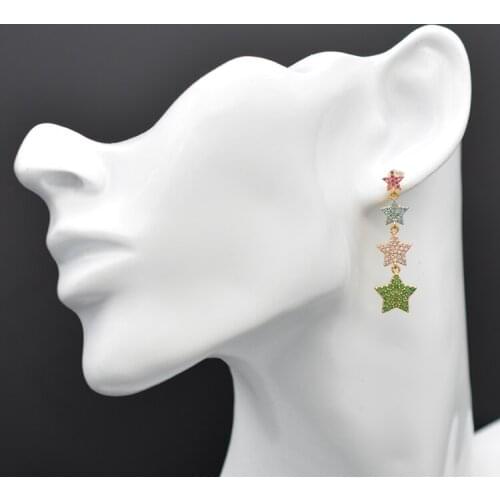 High Quality Multicolor Jewelry With Iridescent Cubic Zircon Earrings Inlaid In Star Shape Anniversary Gift