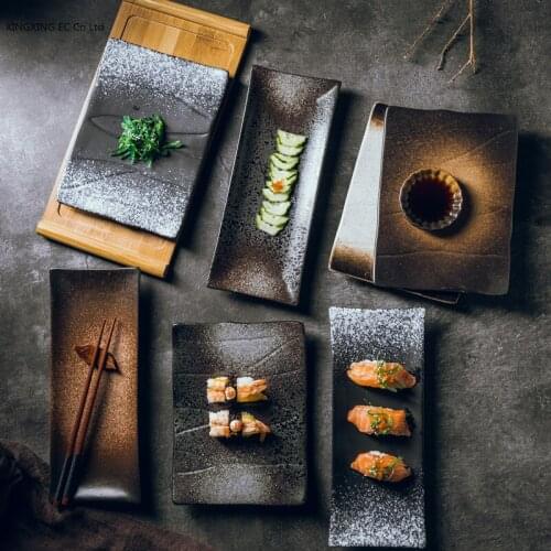 Japanese Rectangular Ceramic Steak Plate Creative Sushi Plate Snack Fruit Plate Household Ceramic Long Plate Kitchen Supplies