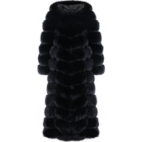 YOLOAgain Winter Warm Thick Women Ladies Hooded Real Fox Fur Coat Long Plus Size Streetwear