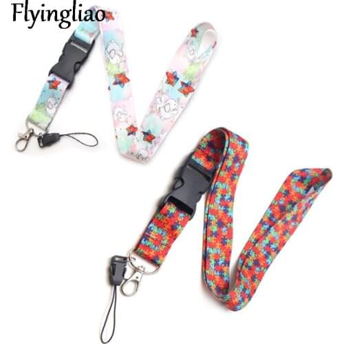 Care for Autism Lanyard Keys Phone Holder Funny Neck Strap With Keyring ID Card DIY Animal webbings ribbons Hang Rope