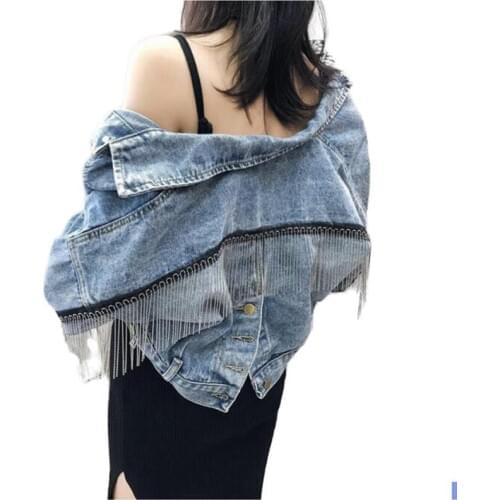 2021 Spring Autumn Fringed Denim Jacket Outerwear Female Korean Split Loose Bat Sleeve Short Jackets Women Streetwear