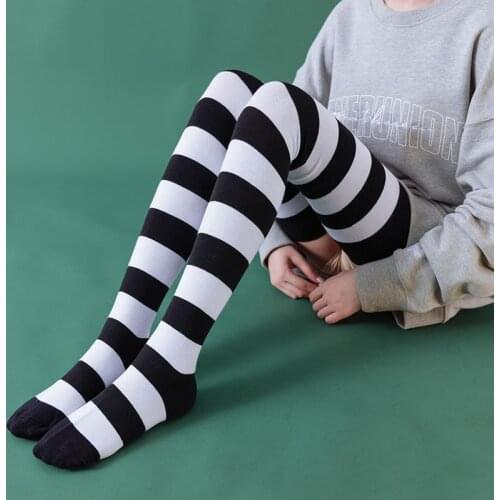 Women Girls Over Knee Long Stripe Printed Thigh High Striped Cotton Socks 22 Colors Sweet Cute Plus Size Overknee Socks