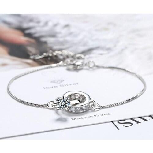 KOFSAC New 925 Sterling Silver Bracelets For Women Jewelry Romantic Two Circle Zircon Bracelet Fashion Girl Party Accessories