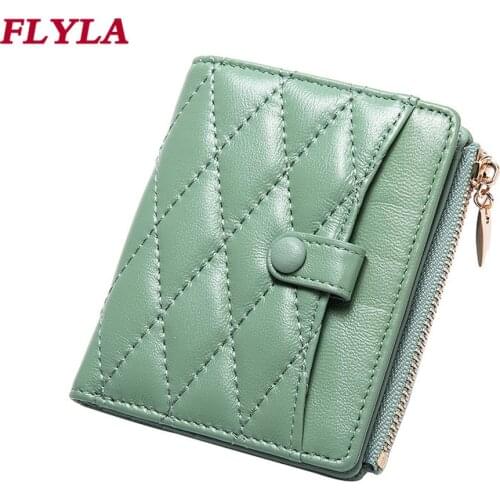 Genuine Leather Wallet Womens Compact Rhomboid Short Sheepskin Card Case 2021 Thin Cute Coin Purse