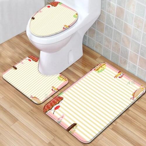 3pcs/set White Color Stripes Print Anti-slip Bathroom Floor Mat Home Decor Shower Non-Slip Velvet Rug Bath Door Mats