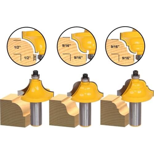 3pcs/lot Bit Edge Molding Router Bit Set - Large Designer - 1/2" Roundover Bead Roman Ogee