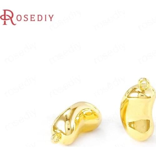 40583)6PCS 11x6MM 24K Gold Color Brass Little Golden Bean Charms Pendants Jewelry Making Supplies Diy Findings Accessories