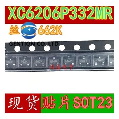 50PCS XC6206P332MR screen printing: 662k SOT23 3.3 V voltage regulator IC chip in stock 100% new and original