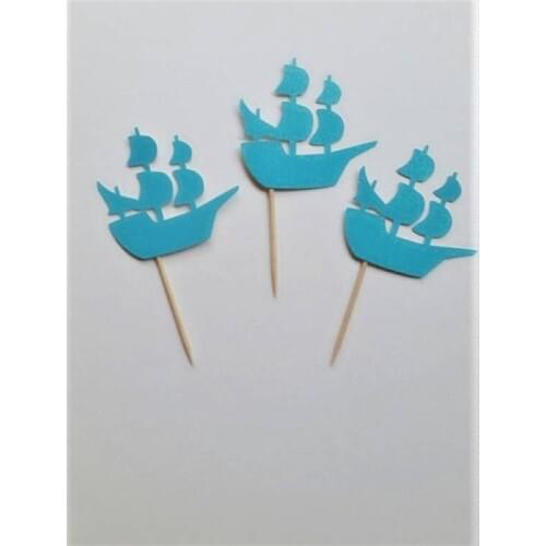 Glitter Pirate ship Theme wedding birthday cupcake toppers party cake decoration doughnut food picks