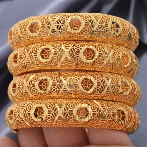 4Pcs/set Banlges For women 24K Gold Color Bracelets&Bangles Dubai African Wedding Luxury Coin Bride Bangles
