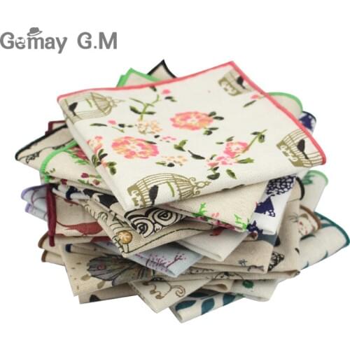 Brand Floral Printed Pocket Square for Mens Fashion Linen Handkerchiefs Wedding Party Groom Suits Pocket Towel Casual Hanky