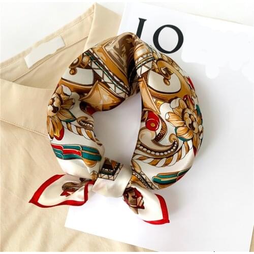 Design Print Small Square Scarf Women Real Silk Neck Scarves Hair Band Foulard Floral Horse Print Neckerchief Bandana Chocker