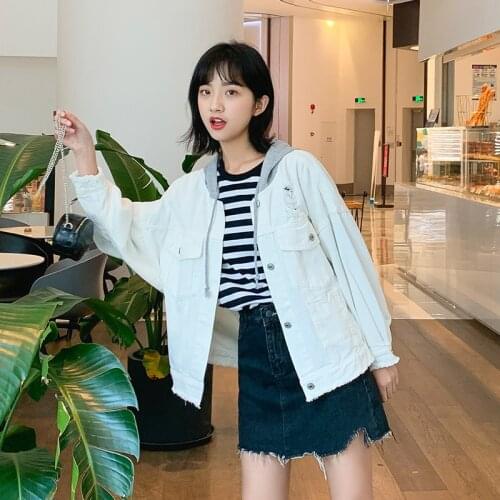 Hooded Denim Jacket Casual Loose Long-sleeved Single-breasted Hooded Worn Jacket 2019 Korean Style New Autumn Womens Clothing