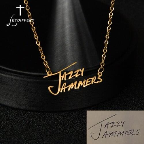 Letdiffery Customized Handwriting Signature Name Necklace Golden Stainless Steel for Women Men Jewelry Birthday Gifts