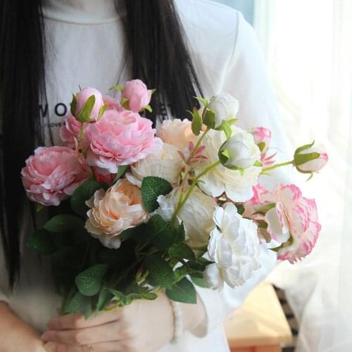 Western Rose Peony Artificial Flower Artificial Fake Western Rose Flower Peony Bridal Bouquet Wedding Party Home Decor Hot Sell