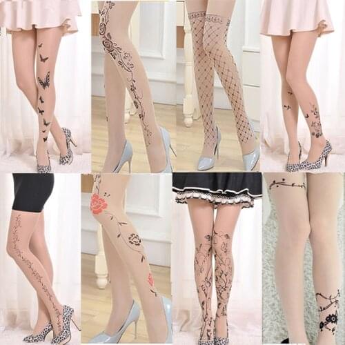 Camouflage Tattoo Velvet Printing Silk Stockings Women Tights 20D Sexy Girls Gift Transparent Pattern Thin Novelty Pantyhose
