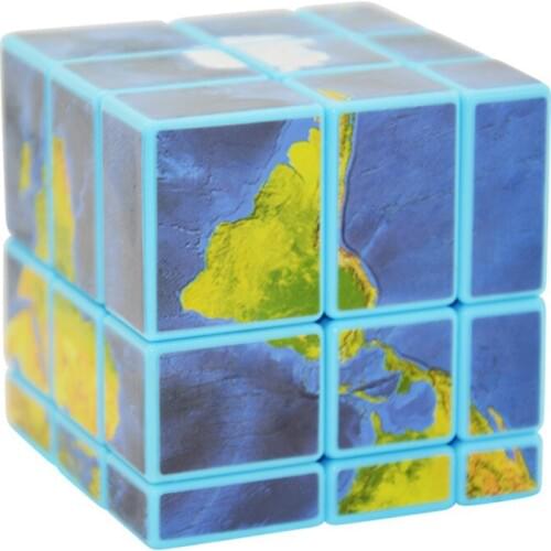 World Map Mirror 3x3x3 Speed Magic Cube Twist Puzzle Toy Brain Teaser 3D IQ Game Smooth 3x3 Irregular Blue Black & White Color