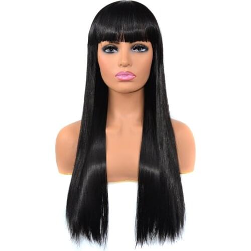 ZM Hair hot selling African wig headset female long straight hair bangs wig head cover flat bangs wig straight