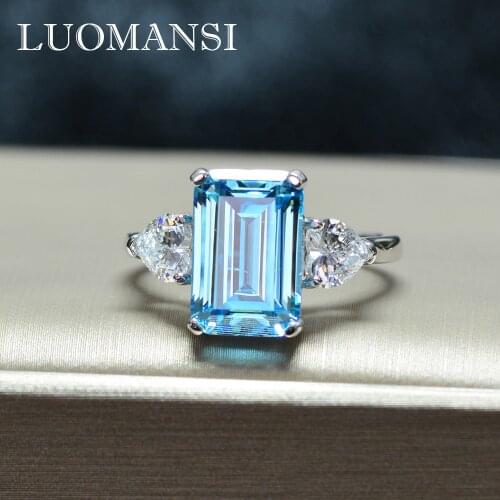 Luomansi Gemstone Ring 12*8mm Rectangular Super Flash Diamond Ring for Womens Wedding Party Fing Jewelry Wholesale