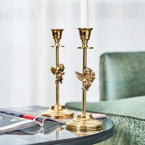 Luxtry Moroccan Stainless Steel Brass Angel Figurines Romantic Gold Candle Holder Candlelight Hotel Dinner Table Decor Ornament